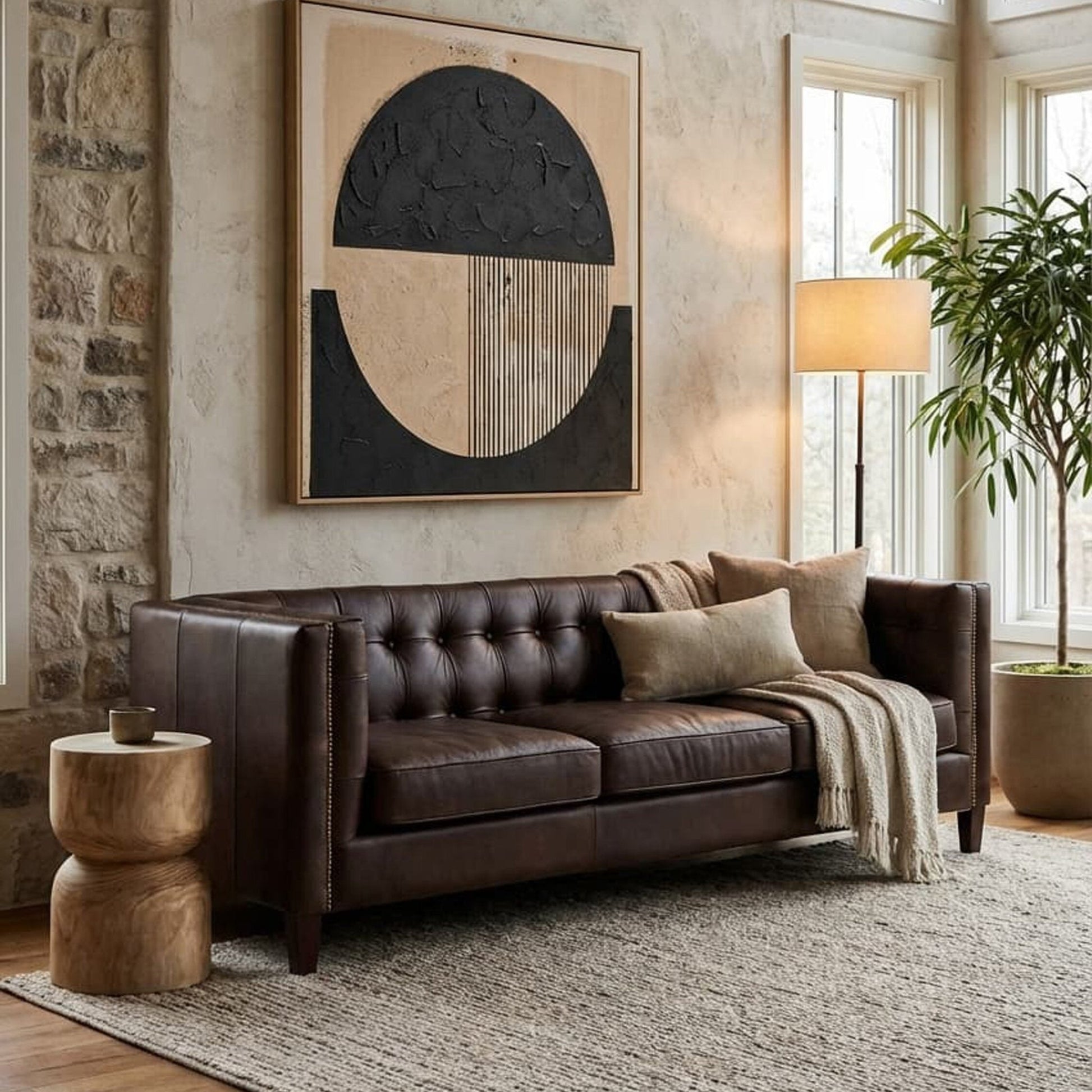 King Three Seater Dark Brown Leather Modern Chesterfield Sofa | Luxury Home Accessories | Heulog Glow