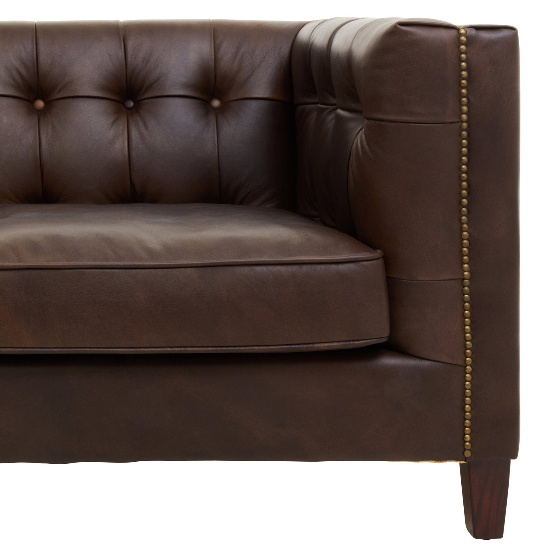 King Three Seater Dark Brown Leather Modern Chesterfield Sofa | Luxury Home Accessories | Heulog Glow