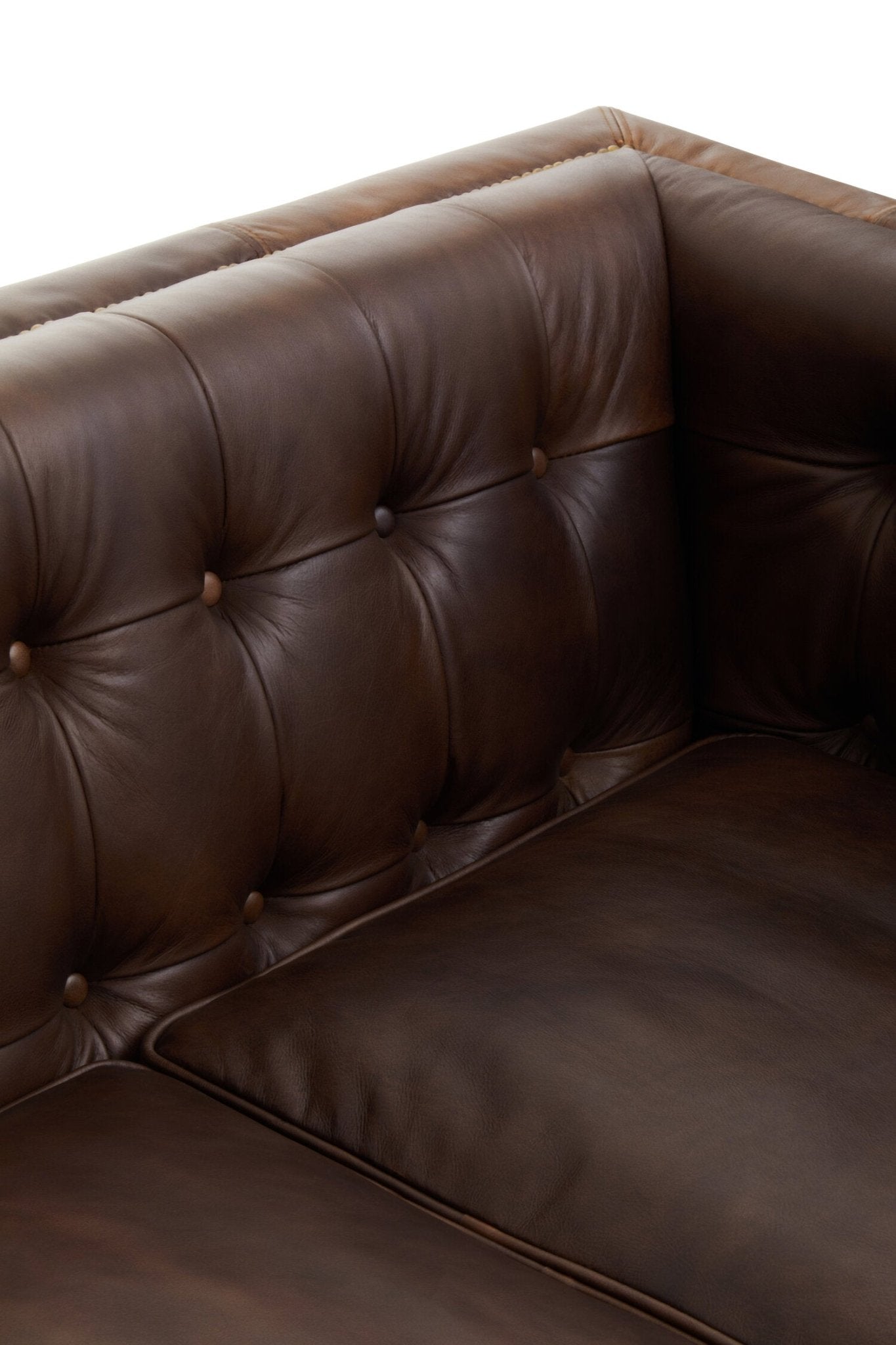 King Three Seater Dark Brown Leather Modern Chesterfield Sofa | Luxury Home Accessories | Heulog Glow
