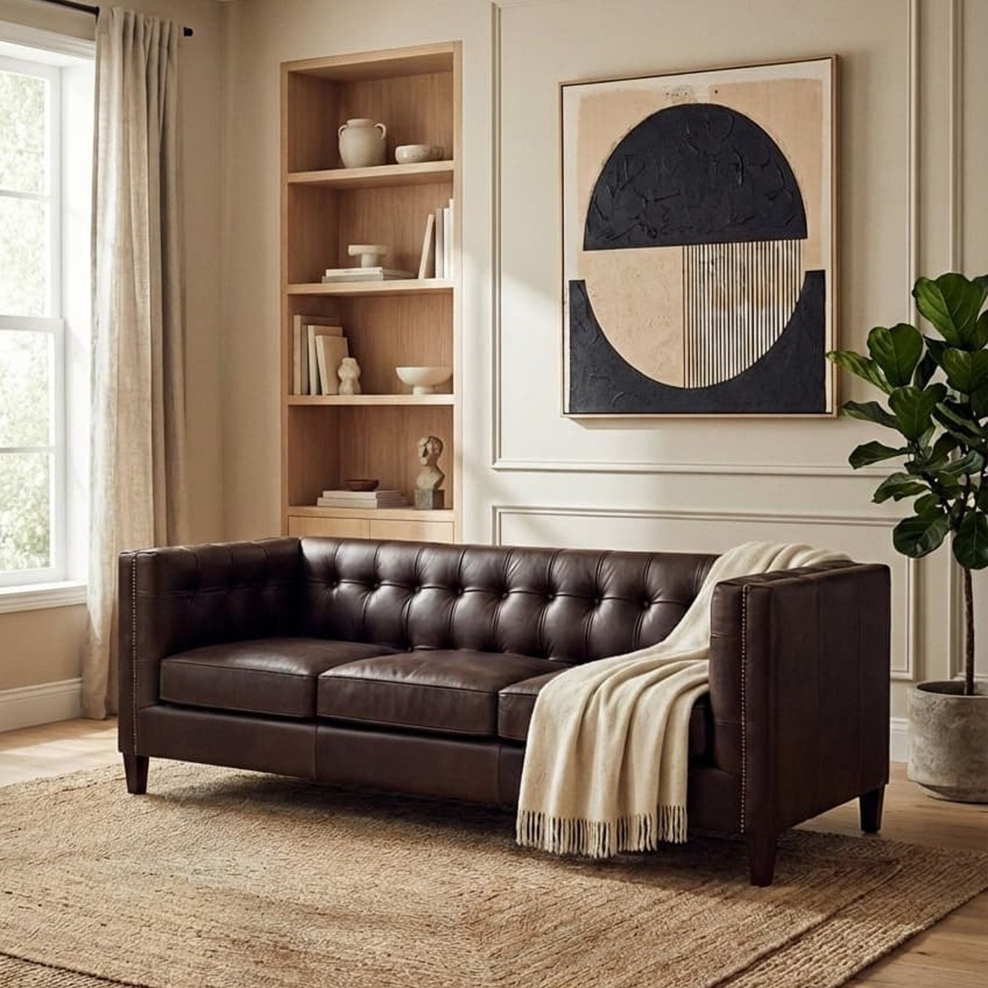 King Three Seater Dark Brown Leather Modern Chesterfield Sofa | Luxury Home Accessories | Heulog Glow