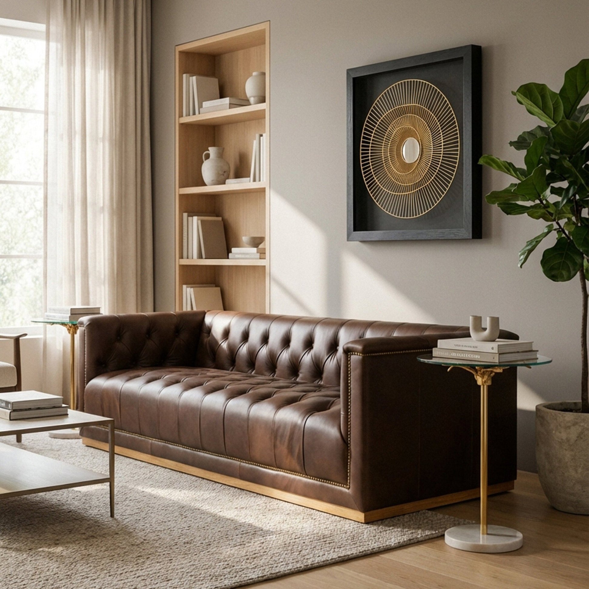 King Three Seater Modern Chesterfield Dark Brown Leather Sofa | Luxury Home Accessories | Heulog Glow