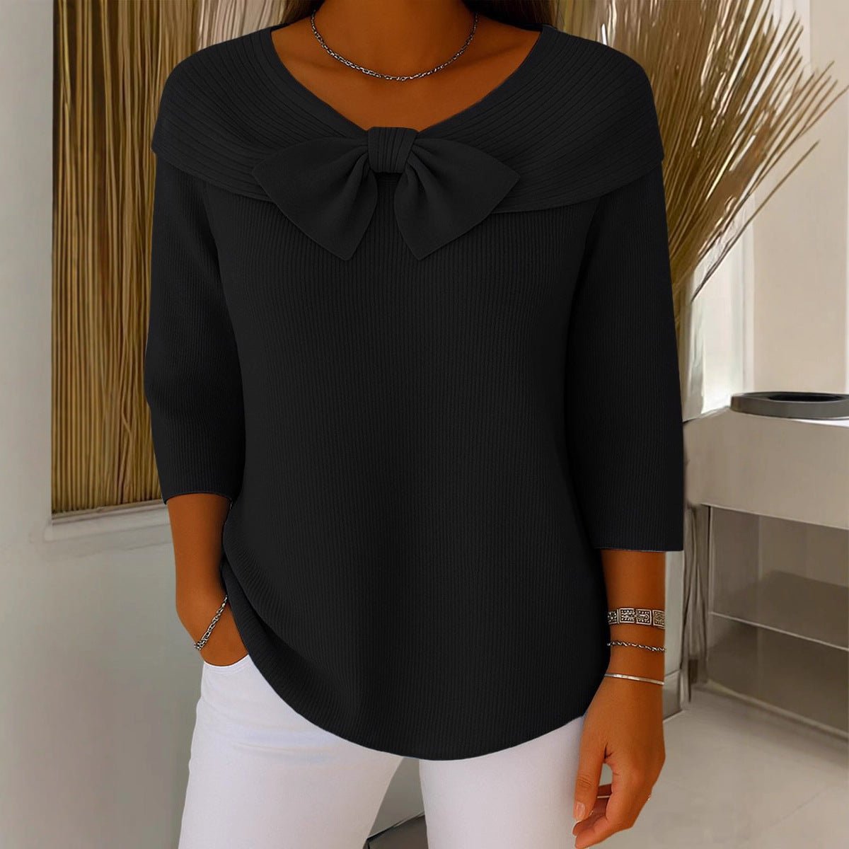 Knitted Bow Solid Color Sweater Autumn And Winter | Luxury Home Accessories | Heulog Glow