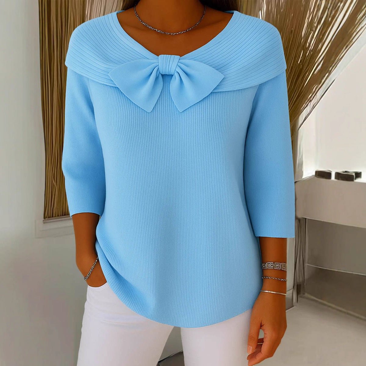 Knitted Bow Solid Color Sweater Autumn And Winter | Luxury Home Accessories | Heulog Glow