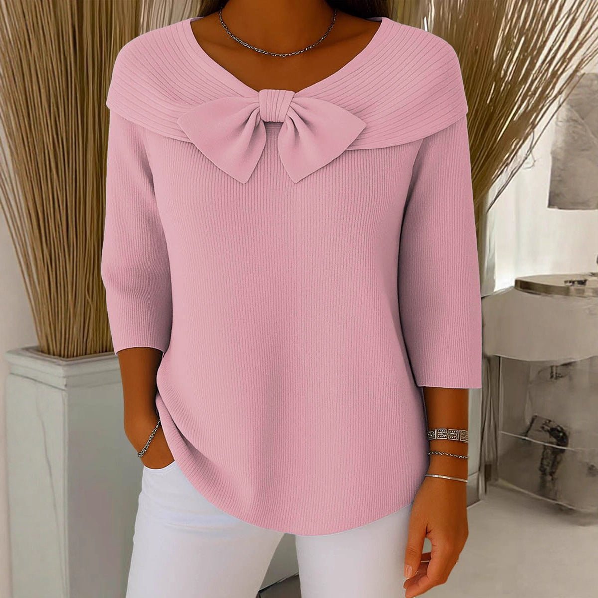 Knitted Bow Solid Color Sweater Autumn And Winter | Luxury Home Accessories | Heulog Glow