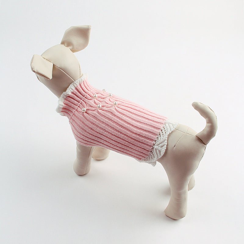 Knitted Teddy Dog Sweater with Rhinestone Lace | Luxury Home Accessories | Heulog Glow