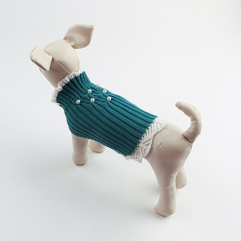 Knitted Teddy Dog Sweater with Rhinestone Lace | Luxury Home Accessories | Heulog Glow
