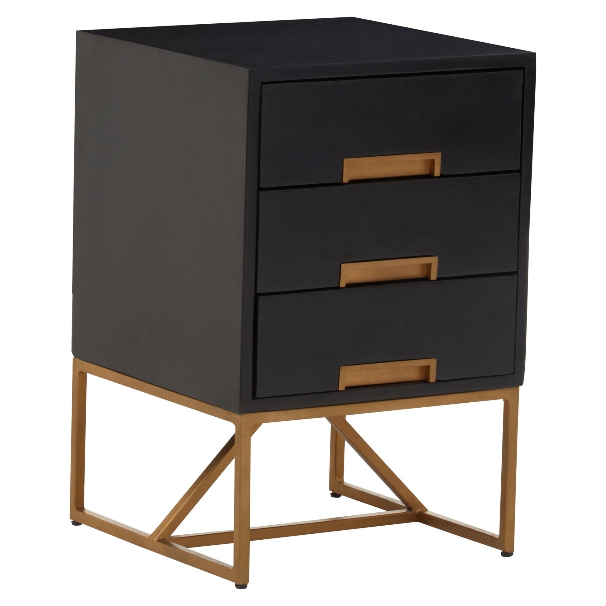 Kochi Black Mango Wood Side Table with 3 Drawers | Luxury Home Accessories | Heulog Glow