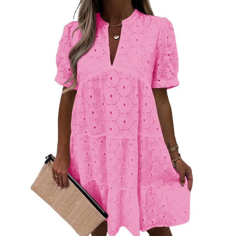 Lace Solid Color V-Neck High-End A-Line Dress | Luxury Home Accessories | Heulog Glow