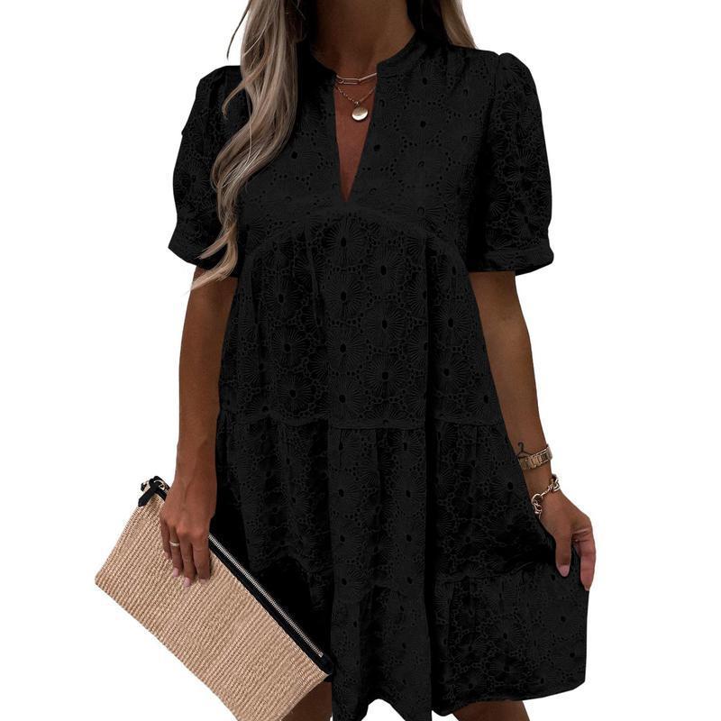 Lace Solid Color V-Neck High-End A-Line Dress | Luxury Home Accessories | Heulog Glow
