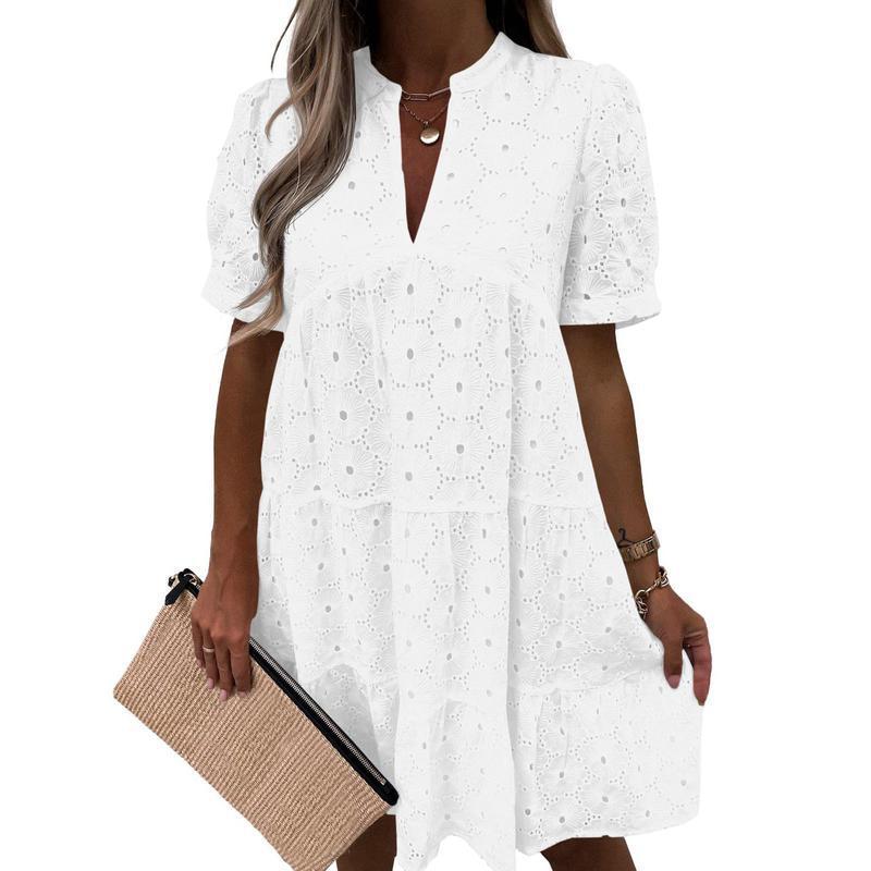 Lace Solid Color V-Neck High-End A-Line Dress | Luxury Home Accessories | Heulog Glow