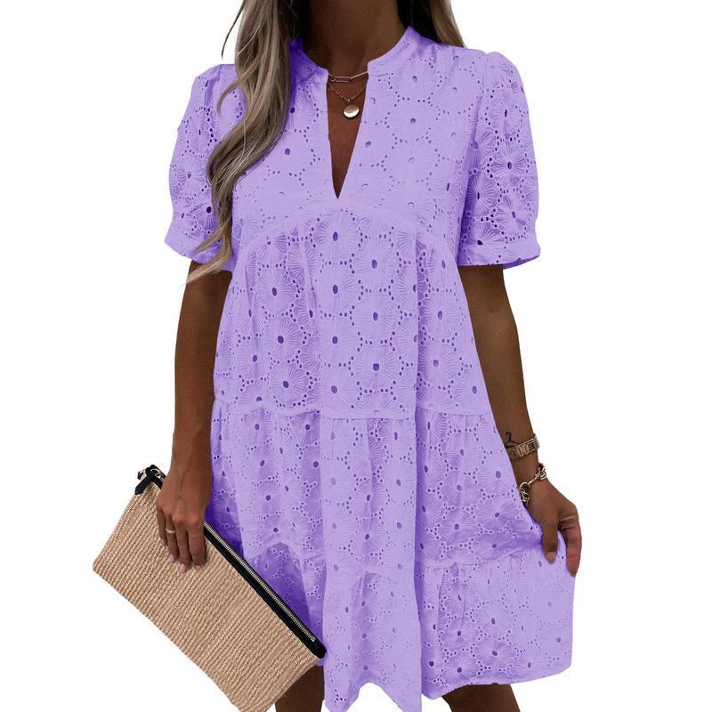 Lace Solid Color V-Neck High-End A-Line Dress | Luxury Home Accessories | Heulog Glow
