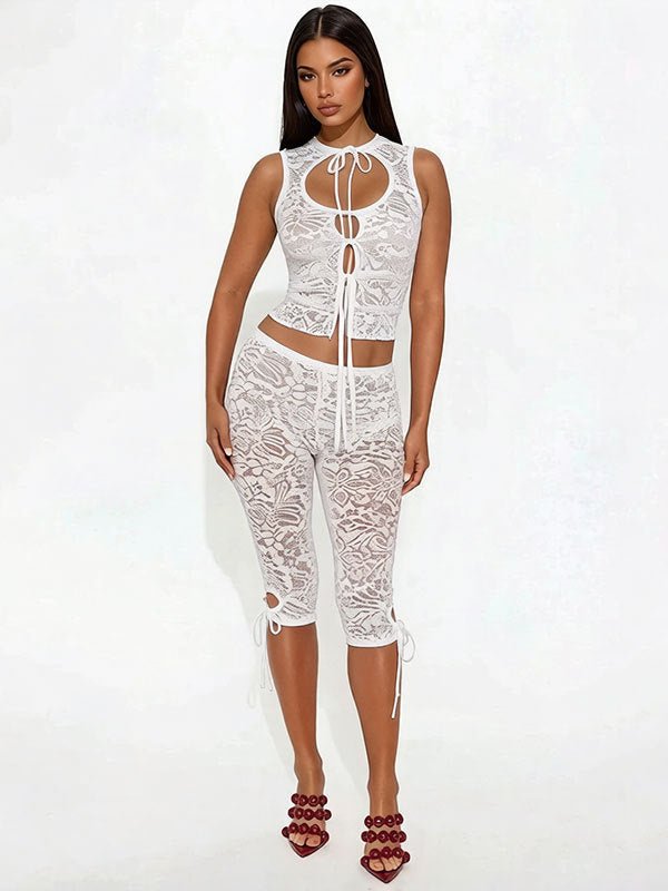 Lace-spliced Lace-up Backless Top And Shorts Set For Women | Luxury Home Accessories | Heulog Glow