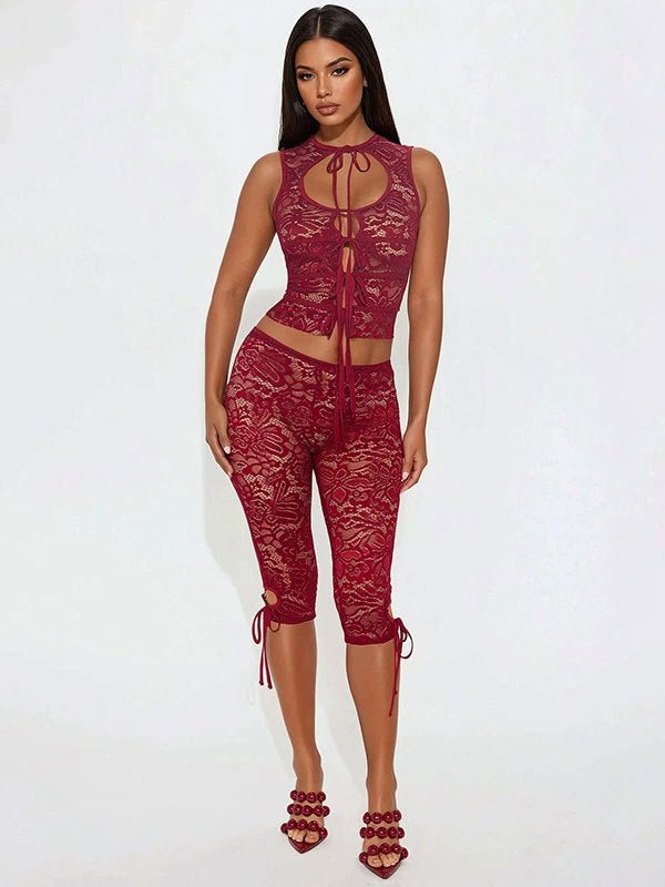 Lace-spliced Lace-up Backless Top And Shorts Set For Women | Luxury Home Accessories | Heulog Glow
