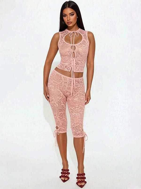 Lace-spliced Lace-up Backless Top And Shorts Set For Women | Luxury Home Accessories | Heulog Glow