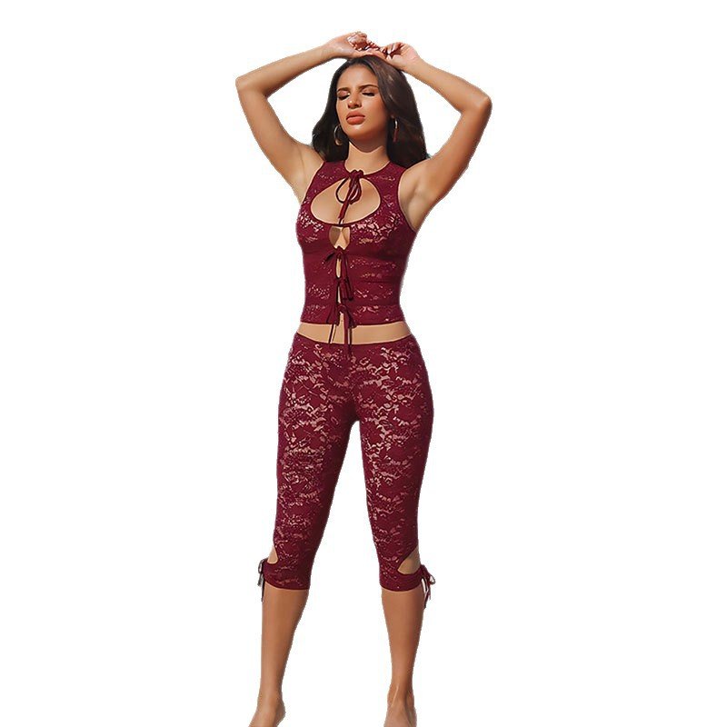 Lace-spliced Lace-up Backless Top And Shorts Set For Women | Luxury Home Accessories | Heulog Glow