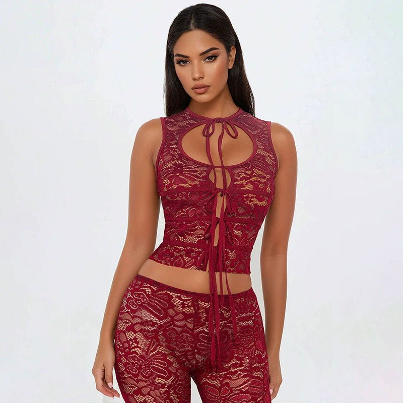 Lace-spliced Lace-up Backless Top And Shorts Set For Women | Luxury Home Accessories | Heulog Glow