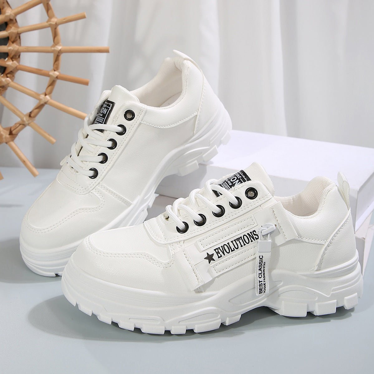 Lace-up Sports Shoes With Side-Zipper Design Fashion Thick-soled Round-toe Casual Shoes For Women Sneakers | Luxury Home Accessories | Heulog Glow