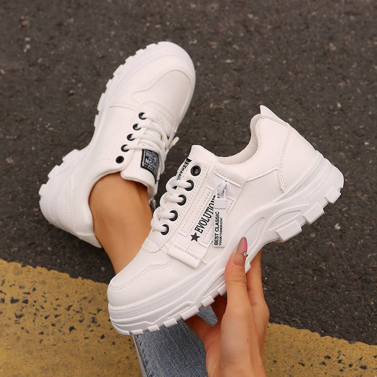 Lace-up Sports Shoes With Side-Zipper Design Fashion Thick-soled Round-toe Casual Shoes For Women Sneakers | Luxury Home Accessories | Heulog Glow