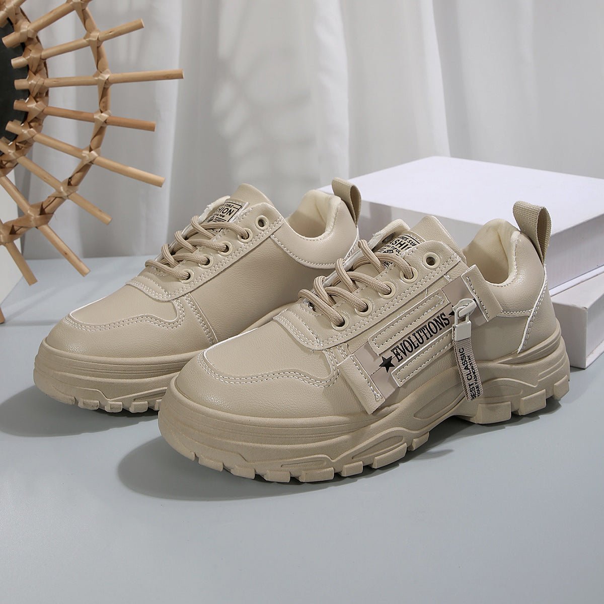 Lace-up Sports Shoes With Side-Zipper Design Fashion Thick-soled Round-toe Casual Shoes For Women Sneakers | Luxury Home Accessories | Heulog Glow