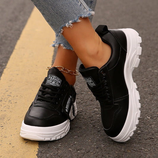Lace-up Sports Shoes With Side-Zipper Design Fashion Thick-soled Round-toe Casual Shoes For Women Sneakers | Luxury Home Accessories | Heulog Glow