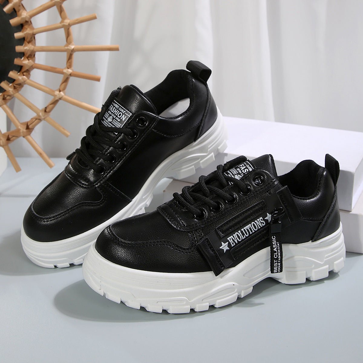 Lace-up Sports Shoes With Side-Zipper Design Fashion Thick-soled Round-toe Casual Shoes For Women Sneakers | Luxury Home Accessories | Heulog Glow