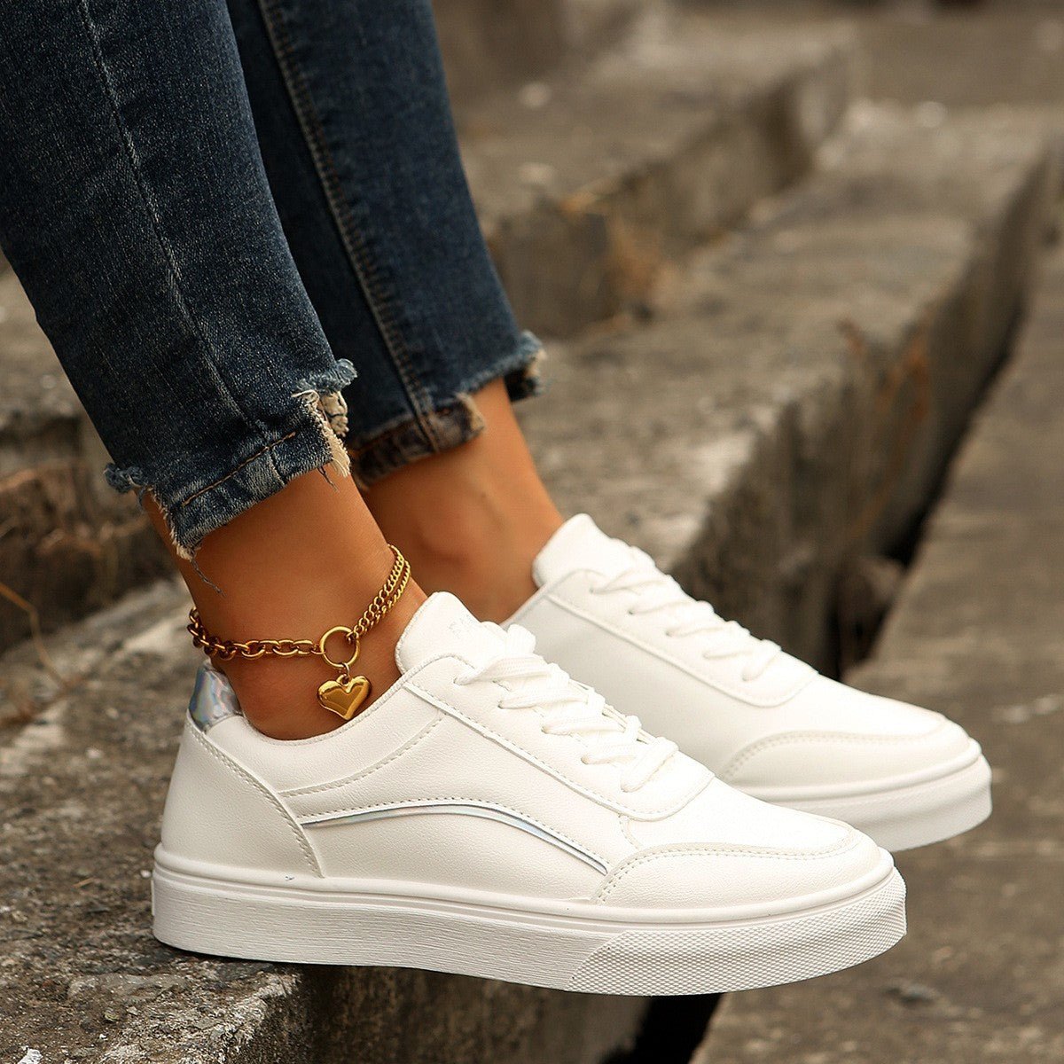 Lace-up White Flats Shoes Fashion Round Toe Slip-on Thick Sole Casual Shoes For Women | Luxury Home Accessories | Heulog Glow