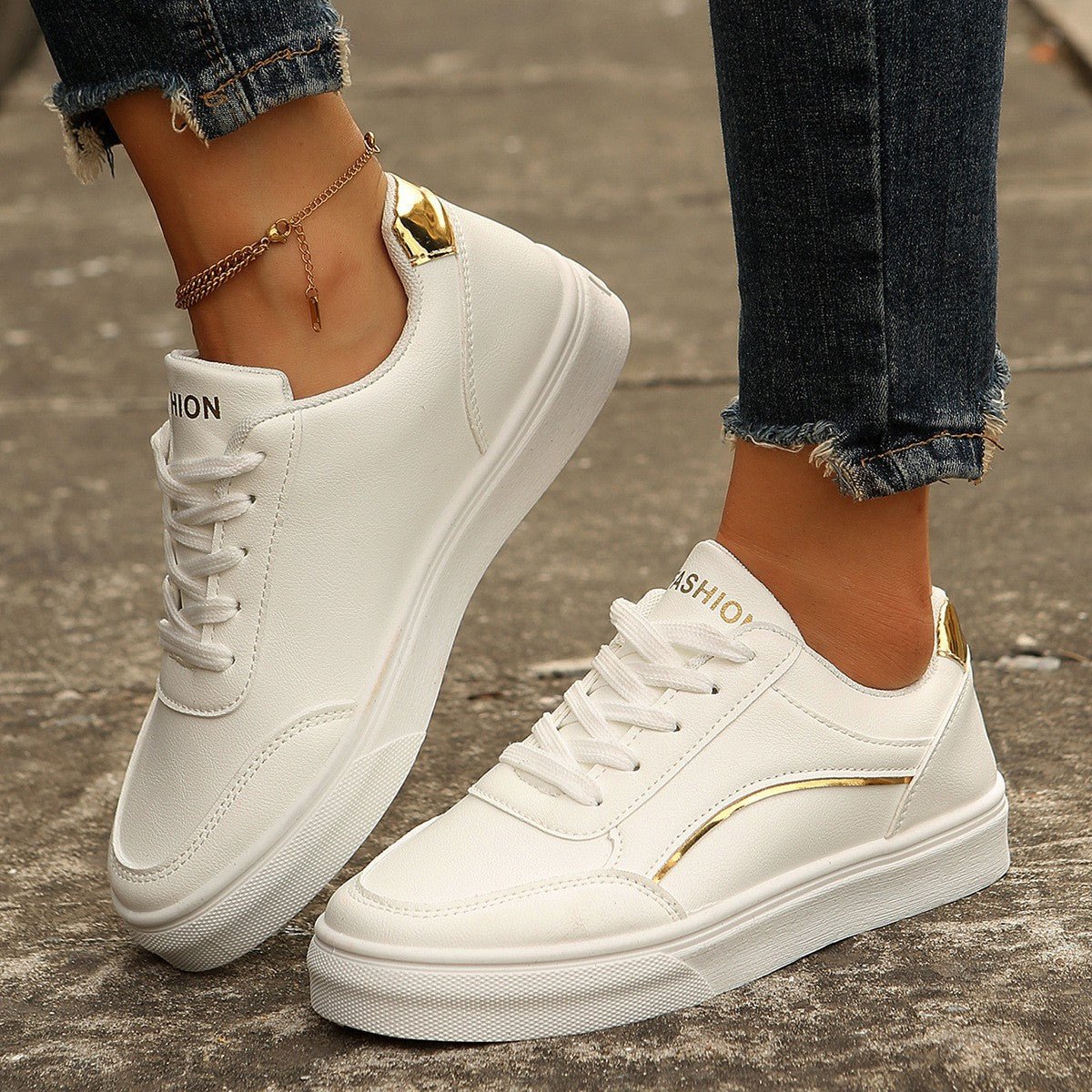 Lace-up White Flats Shoes Fashion Round Toe Slip-on Thick Sole Casual Shoes For Women | Luxury Home Accessories | Heulog Glow