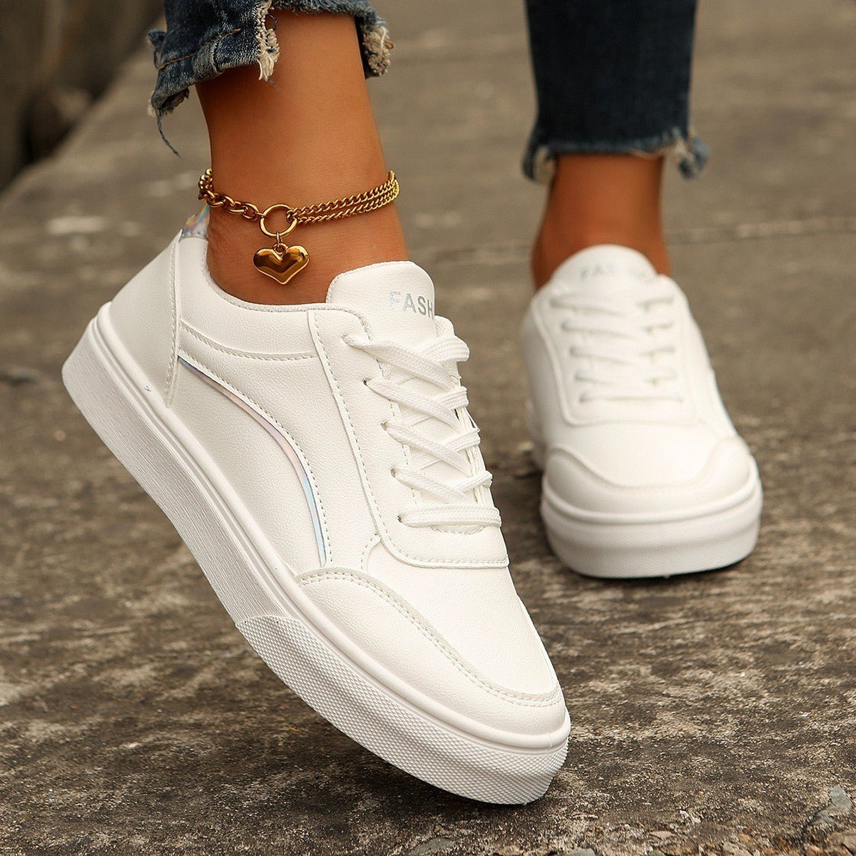 Lace-up White Flats Shoes Fashion Round Toe Slip-on Thick Sole Casual Shoes For Women | Luxury Home Accessories | Heulog Glow