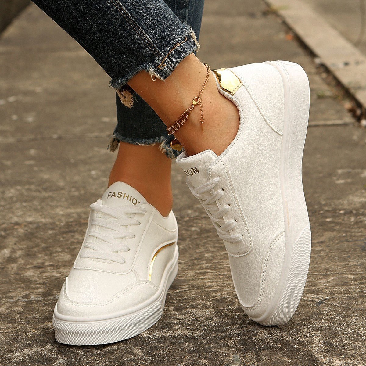 Lace-up White Flats Shoes Fashion Round Toe Slip-on Thick Sole Casual Shoes For Women | Luxury Home Accessories | Heulog Glow
