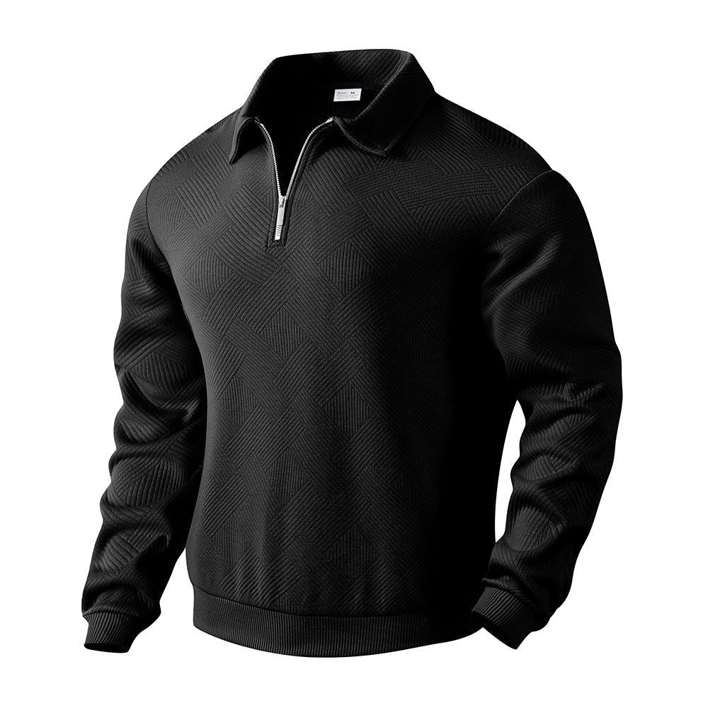 Lapel Jacquard Half-zipper Sweatshirt Fashion Solid Color Long-sleeved Tops For Men Clothing | Luxury Home Accessories | Heulog Glow