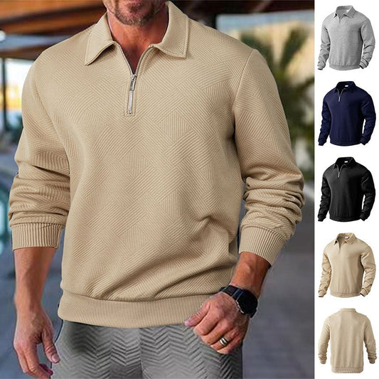 Lapel Jacquard Half-zipper Sweatshirt Fashion Solid Color Long-sleeved Tops For Men Clothing | Luxury Home Accessories | Heulog Glow