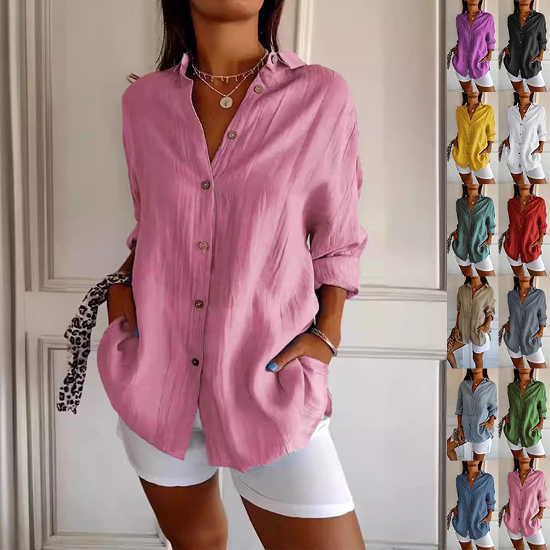 Lapel Long Sleeve Shirt Women's Single-breasted Pleated Shirt Tops Clothing | Luxury Home Accessories | Heulog Glow