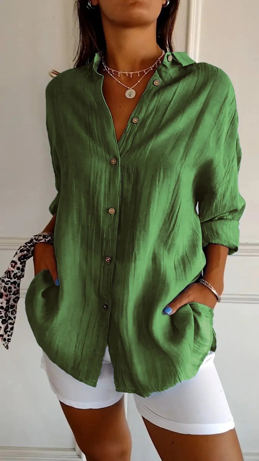 Lapel Long Sleeve Shirt Women's Single-breasted Pleated Shirt Tops Clothing | Luxury Home Accessories | Heulog Glow