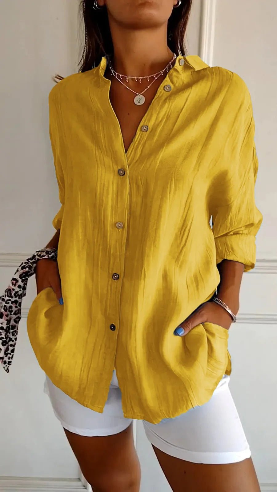 Lapel Long Sleeve Shirt Women's Single-breasted Pleated Shirt Tops Clothing | Luxury Home Accessories | Heulog Glow