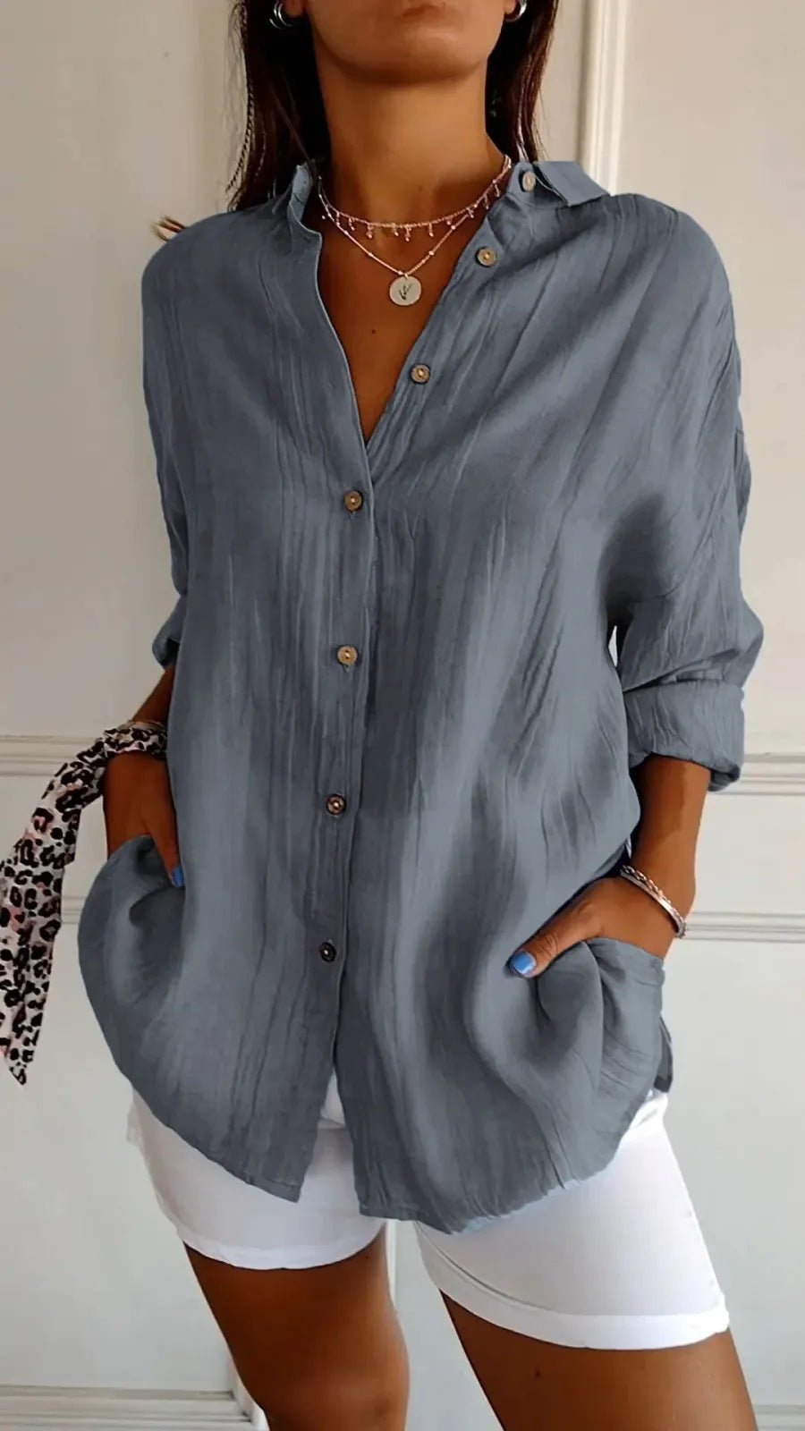 Lapel Long Sleeve Shirt Women's Single-breasted Pleated Shirt Tops Clothing | Luxury Home Accessories | Heulog Glow
