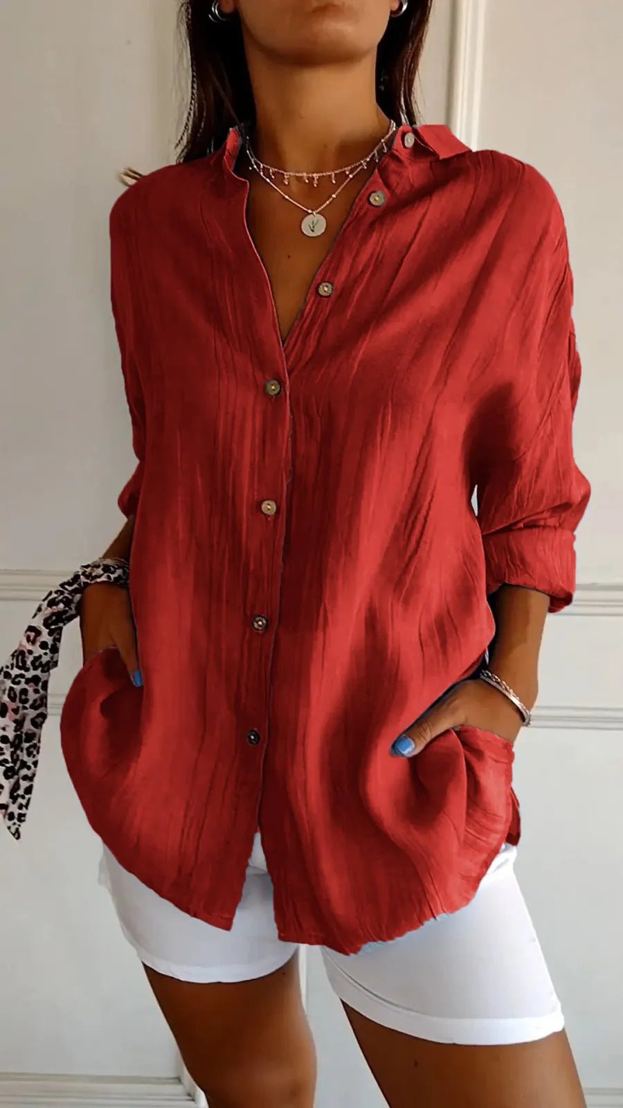 Lapel Long Sleeve Shirt Women's Single-breasted Pleated Shirt Tops Clothing | Luxury Home Accessories | Heulog Glow