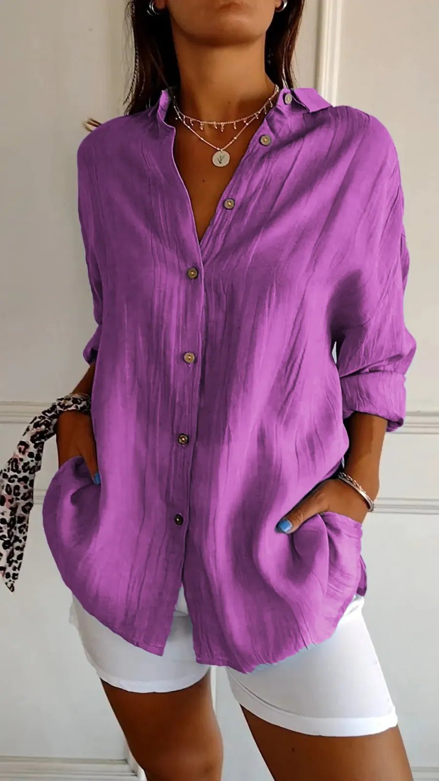 Lapel Long Sleeve Shirt Women's Single-breasted Pleated Shirt Tops Clothing | Luxury Home Accessories | Heulog Glow