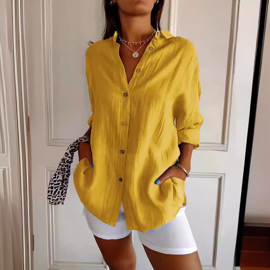 Lapel Long Sleeve Shirt Women's Single-breasted Pleated Shirt Tops Clothing | Luxury Home Accessories | Heulog Glow