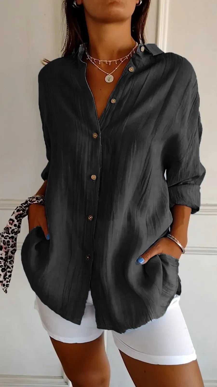 Lapel Long Sleeve Shirt Women's Single-breasted Pleated Shirt Tops Clothing | Luxury Home Accessories | Heulog Glow