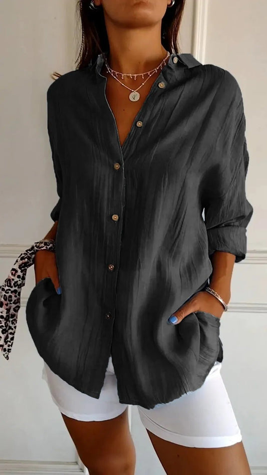 Lapel Long Sleeve Shirt Women's Single-breasted Pleated Shirt Tops Clothing | Luxury Home Accessories | Heulog Glow