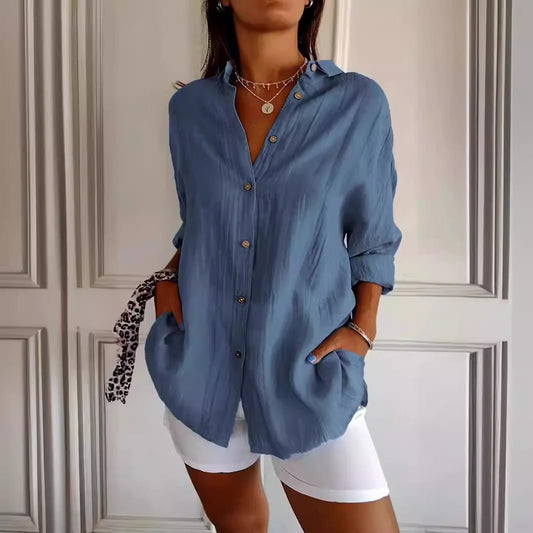 Lapel Long Sleeve Shirt Women's Single-breasted Pleated Shirt Tops Clothing | Luxury Home Accessories | Heulog Glow