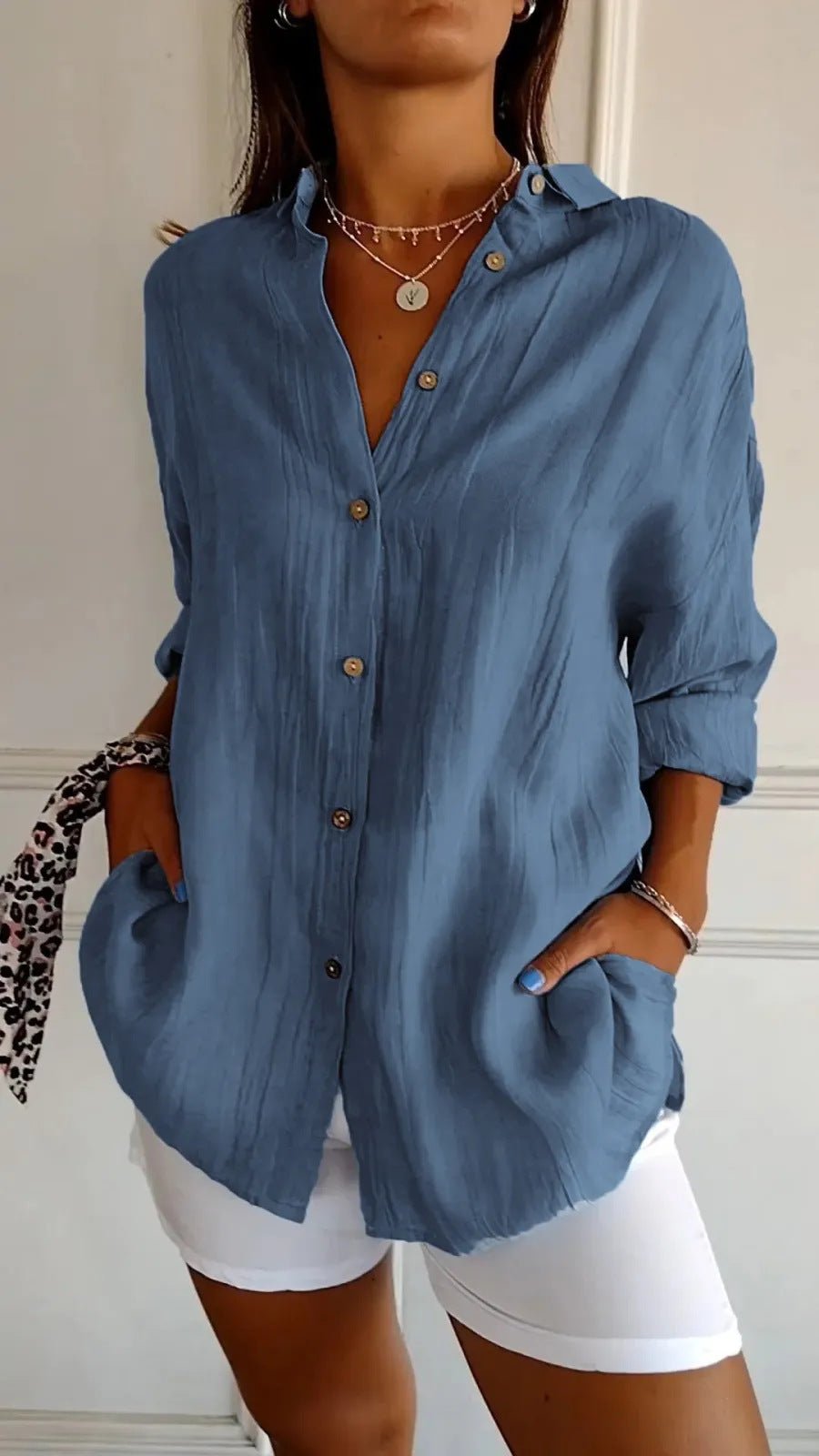 Lapel Long Sleeve Shirt Women's Single-breasted Pleated Shirt Tops Clothing | Luxury Home Accessories | Heulog Glow