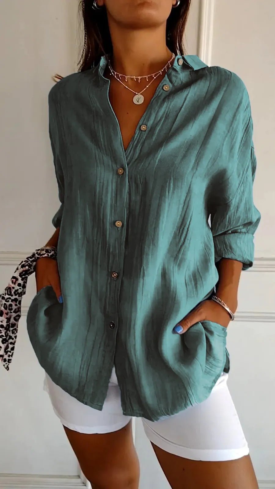 Lapel Long Sleeve Shirt Women's Single-breasted Pleated Shirt Tops Clothing | Luxury Home Accessories | Heulog Glow