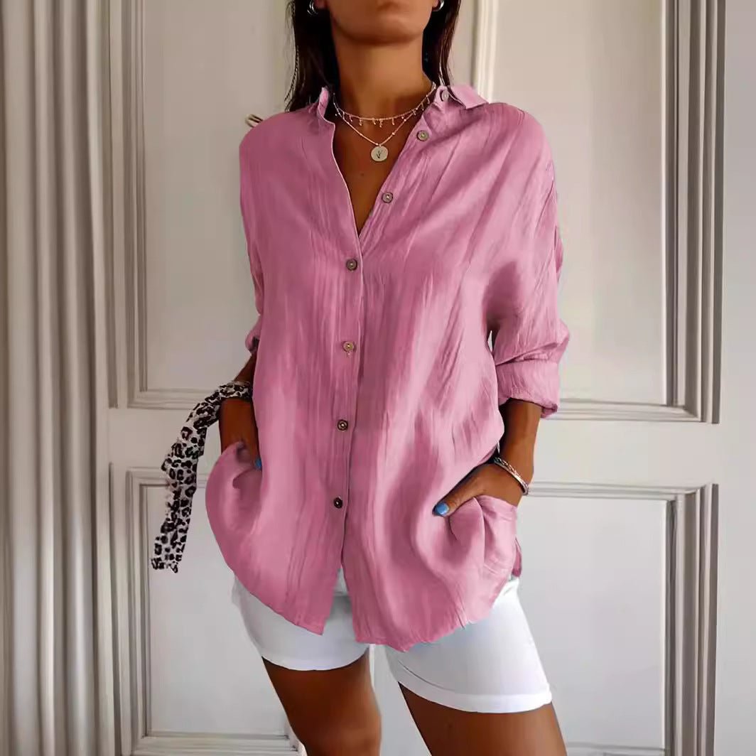Lapel Long Sleeve Shirt Women's Single-breasted Pleated Shirt Tops Clothing | Luxury Home Accessories | Heulog Glow