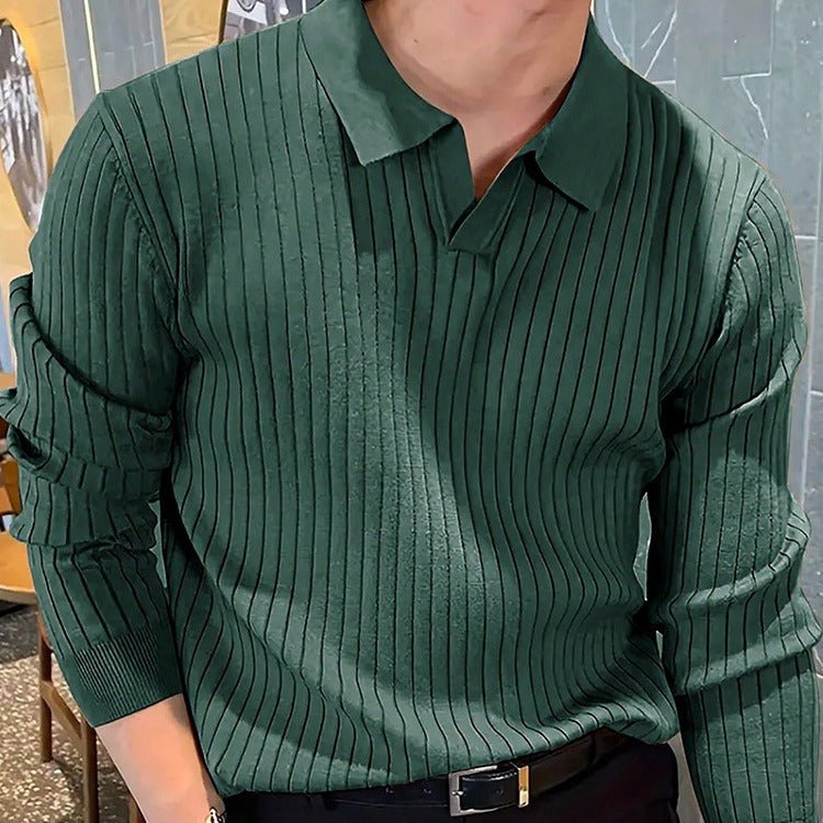 Lapel Texture Stretch Slim Knit Polo Shirt Men Polo Shirt Fashion Waffle Long-sleeved Tops Clothing Casual Comfortable Golf Men's Clothing | Luxury Home Accessories | Heulog Glow