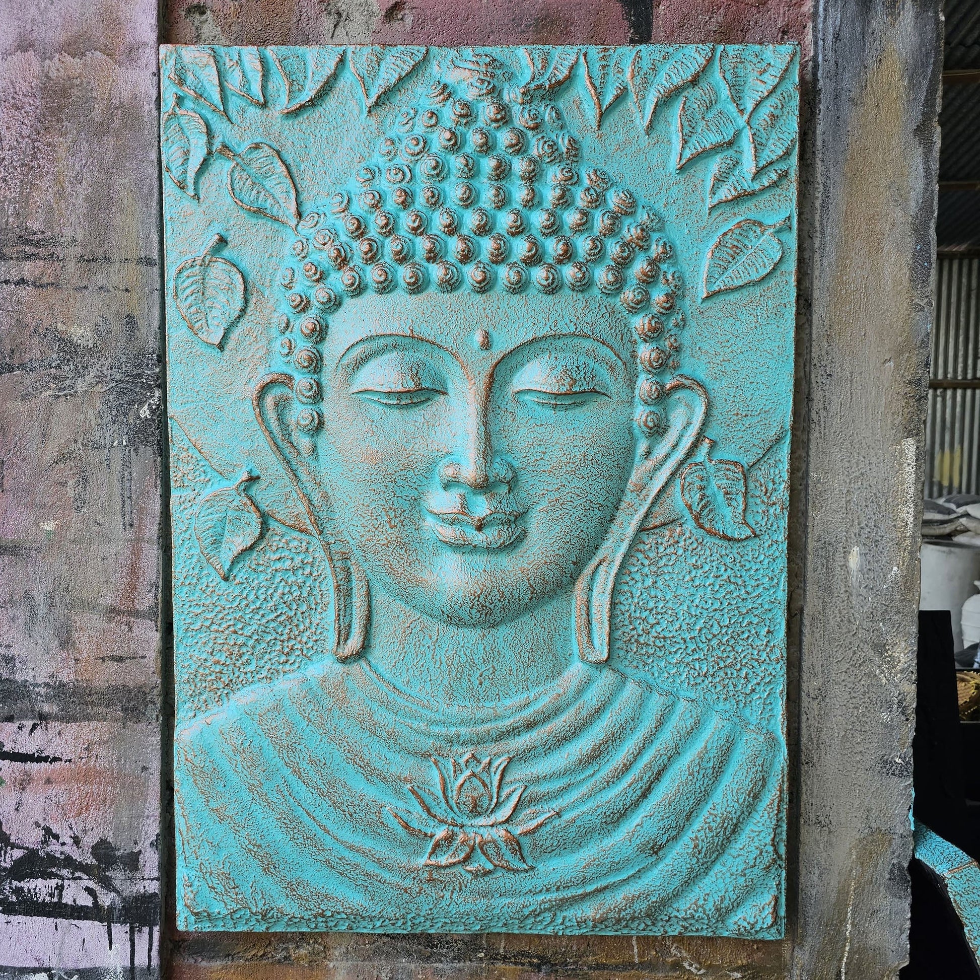 Large Buddha Iron Frame Turquoise Relief - 0.7x1m | Luxury Home Accessories | Heulog Glow