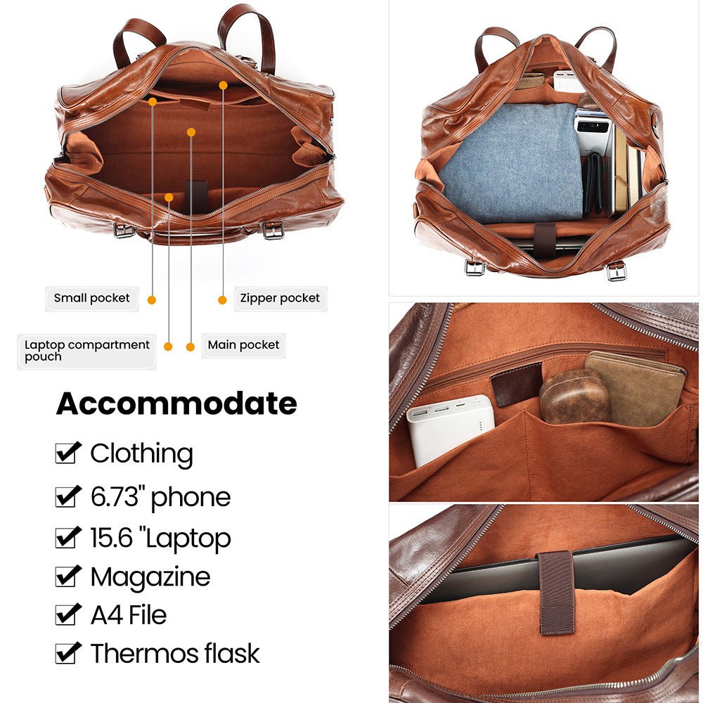 Large Capacity Retro Hand-held Business Leather Short Trip Travel Bag | Luxury Home Accessories | Heulog Glow