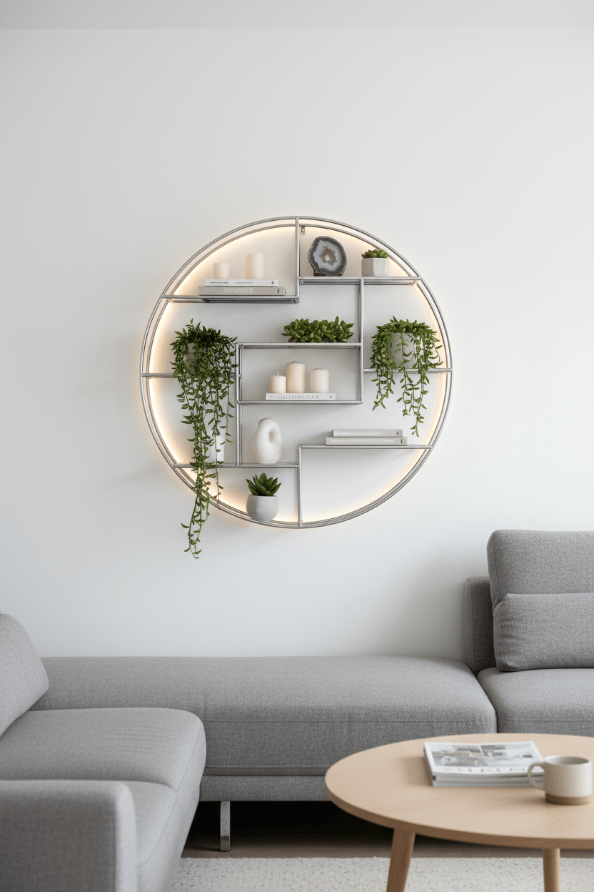 Large Circular Silver Wall Hanging Multi Shelf | Luxury Home Accessories | Heulog Glow