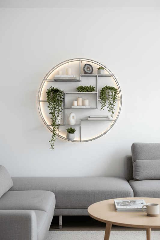 Large Circular Silver Wall Hanging Multi Shelf | Luxury Home Accessories | Heulog Glow