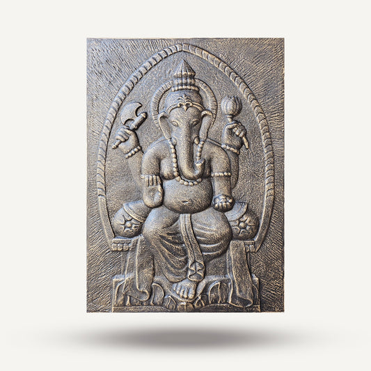 Large Ganpati Iron Frame Antique Gold Relief- 0.7x1m | Luxury Home Accessories | Heulog Glow